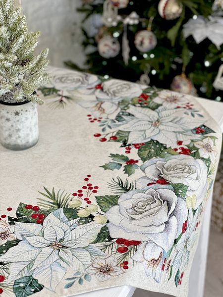 Tapestry tablecloth OTILIA, 97х100, Square, New Year's, Silver lurex, 59% polyester, 24% acrylic, 17% cotton