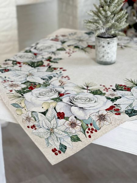 Tapestry tablecloth OTILIA, 97х100, Square, New Year's, Silver lurex, 59% polyester, 24% acrylic, 17% cotton