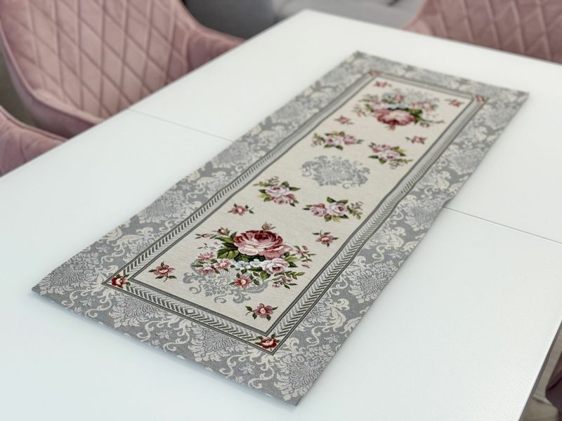 Tapestry table runner RUNNER386GR, 37х100, 100, 37, Rectangular, Flower, Without lurex, 75% polyester, 22% cotton, 3% acrylic, Tapestry