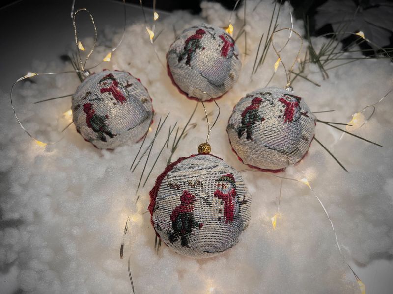 Set of 4 pcs. of toys for the Christmas tree ROUND723-SET4-7D "Christmas in Mountains", Ø7, Round, New Year's, Golden lurex, 70% polyester, 23% cotton, 3% acrylic, 4% metal fibre