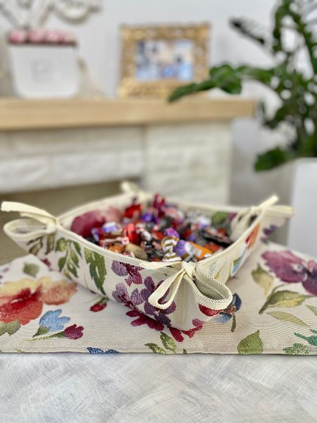Tapestry bread basket EDEN403, 20х20х8, 20, 20, 8, Square, Flower, Without lurex, 75% polyester, 22% cotton, 3% acrylic, Tapestry