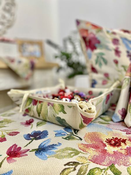 Tapestry bread basket EDEN403, 20х20х8, 20, 20, 8, Square, Flower, Without lurex, 75% polyester, 22% cotton, 3% acrylic, Tapestry
