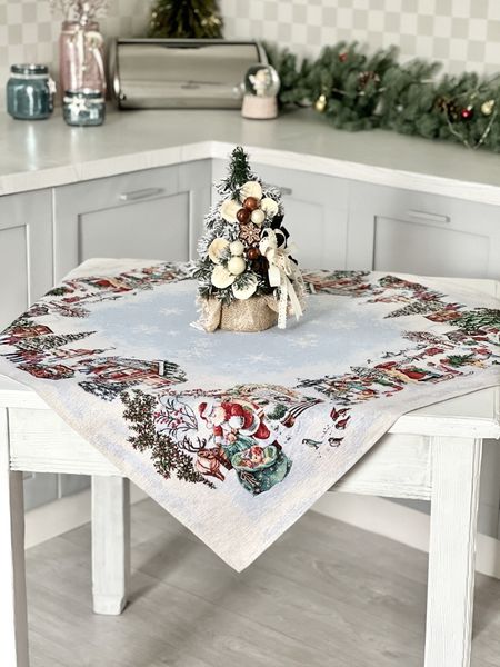 Tapestry tablecloth VILLAGE, 97х100, Square, New Year's, Silver lurex, 75% polyester, 22% cotton, 3% acrylic