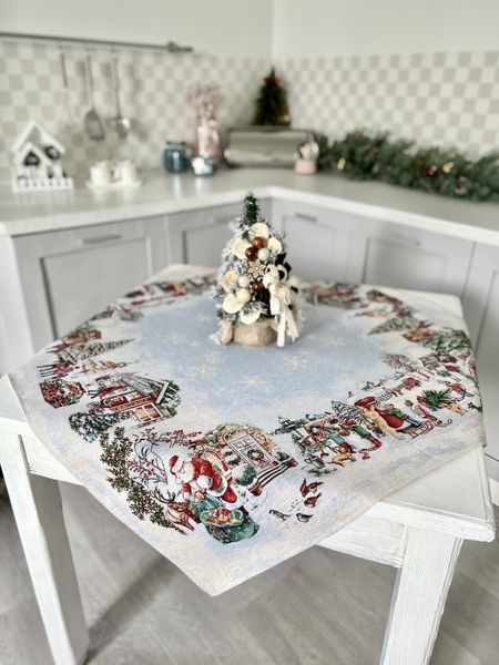 Tapestry tablecloth VILLAGE, 97х100, Square, New Year's, Silver lurex, 75% polyester, 22% cotton, 3% acrylic