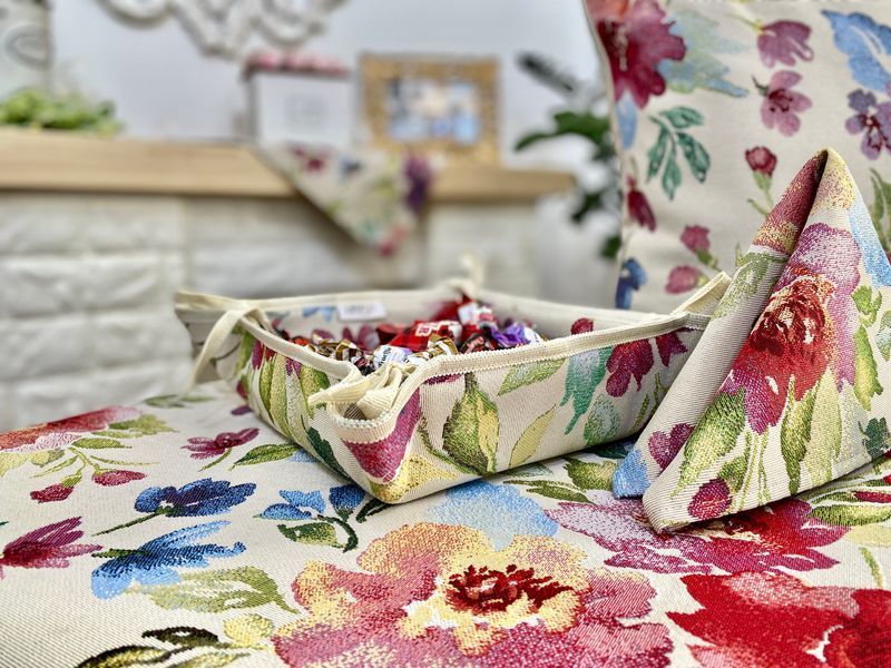 Tapestry bread basket EDEN403, 20х20х8, 20, 20, 8, Square, Flower, Without lurex, 75% polyester, 22% cotton, 3% acrylic, Tapestry