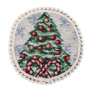 Placemat tapestry with lace FROSTY-10D, &Oslash;10, Round, New Year's, Silver lurex, 60% polyester, 40% cotton, Tapestry