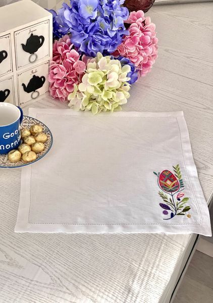 Embroidered placemat COLORFUL SPRING, Square, Easter, Embroidery, 100% linen