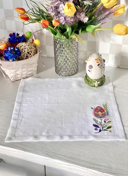 Embroidered placemat COLORFUL SPRING, Square, Easter, Embroidery, 100% linen