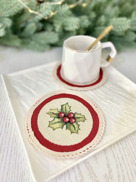 Tapestry placemat with lace ROUND010M-10D Bells & Garlands