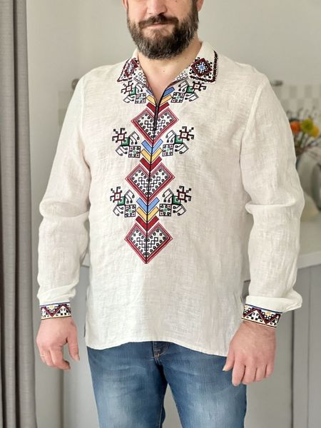 Мужская вышитая рубашка цветными нитками SVCH1, M, 100% linen, Men