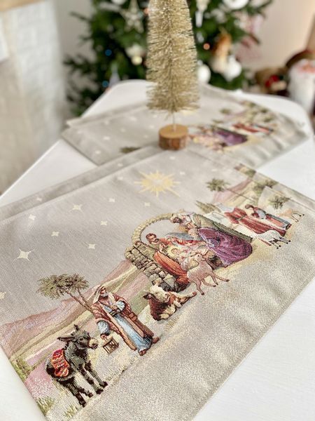Tapestry placemat RUNNER1153 Вифлеємське диво, 37х49, 49, 37, Rectangular, New Year's, Golden lurex, 70% polyester, 23% cotton, 3% acrylic, 4% metal fibre, Tapestry