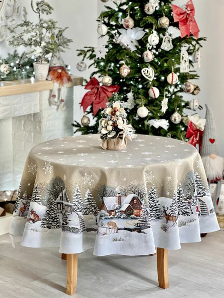 Tapestry tablecloth ROUND1267 "Loud Carol", Ø140, Round, New Year's, Without lurex, 75% polyester, 22% cotton, 3% acrylic