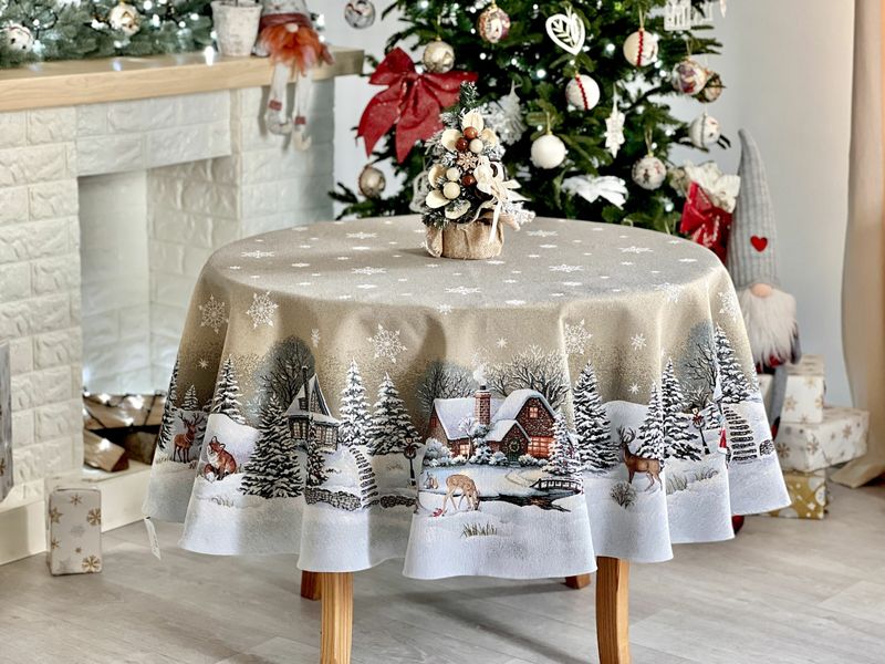 Tapestry tablecloth ROUND1267 "Loud Carol", Ø140, Round, New Year's, Without lurex, 75% polyester, 22% cotton, 3% acrylic