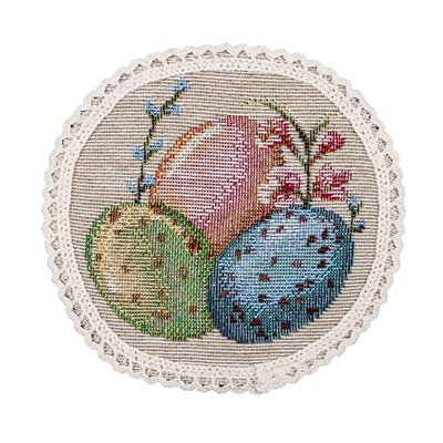 Tapestry placemat with lace ROUND1248GR-10D, Ø10, Round, Easter, Without lurex, 75% polyester, 22% cotton, 3% acrylic