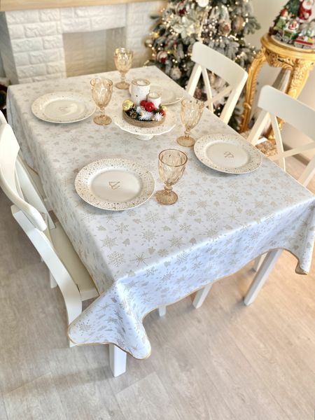 Double-sided tablecloth with Teflon coating FGT02-EDEN010, 140x180, Rectangular, New Year's, With Teflon coating and golden lurex, 94% polyester, 6% lurex, Double-sided