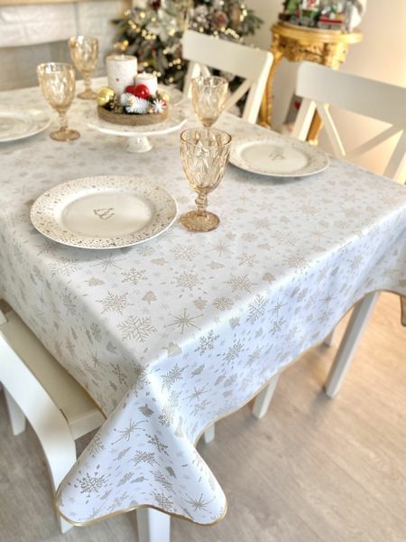 Double-sided tablecloth with Teflon coating FGT02-EDEN010, 140x180, Rectangular, New Year's, With Teflon coating and golden lurex, 94% polyester, 6% lurex, Double-sided