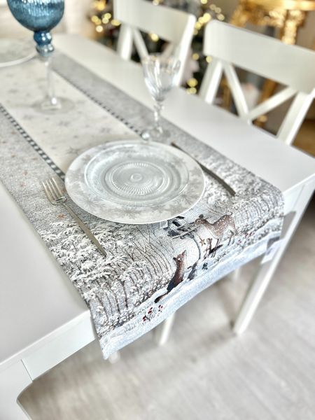 Bieżnik gobelinowy MICRO854, 45x140, 140, 45, Prostokątny, Nowy Rok, Z mikrofibry + srebrny lureks, 75% poliester, 22% bawełna, 3% akryl, Gobelin