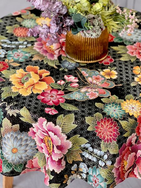 Tapestry tablecloth JAPAN003, Ø140, Round, Everyday, Golden lurex, 75% polyester, 22% cotton, 3% acrylic