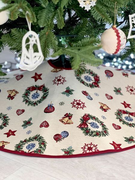 Gobelinowa sp&oacute;dnica choinkowa MERRY, &Oslash;90, 90, 90, Okrągły, Nowy Rok, Bez lureksu, 40% bawełna, 36% poliester, 24% akryl, Gobelin