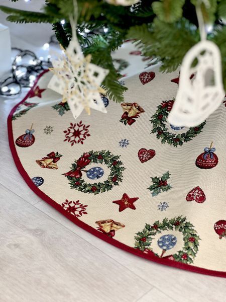 Gobelinowa sp&oacute;dnica choinkowa MERRY, &Oslash;90, 90, 90, Okrągły, Nowy Rok, Bez lureksu, 40% bawełna, 36% poliester, 24% akryl, Gobelin