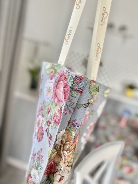 Torba na zakupy z gobelinu EDEN1175GR-SM, 40, 35, Prostokątny, Kwiatowy, Bez lureksu, 75% poliester, 22% bawełna, 3% akryl, Gobelin