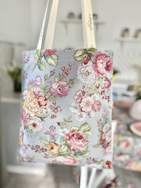 Torba na zakupy z gobelinu EDEN1175GR-SM, 40, 35, Prostokątny, Kwiatowy, Bez lureksu, 75% poliester, 22% bawełna, 3% akryl, Gobelin