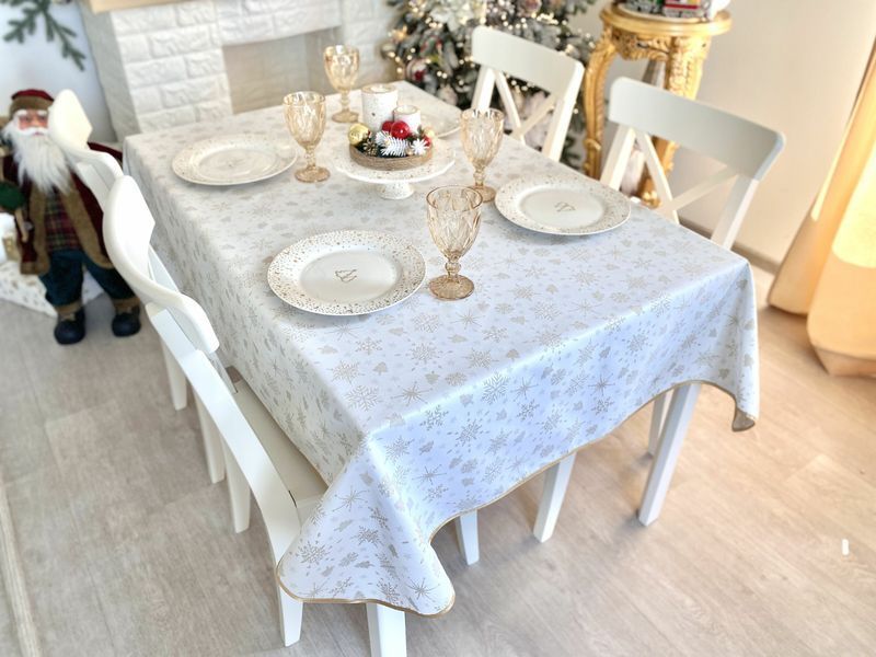 Double-sided tablecloth with Teflon coating FGT02-EDEN010, 140x180, Rectangular, New Year's, With Teflon coating and golden lurex, 94% polyester, 6% lurex, Double-sided