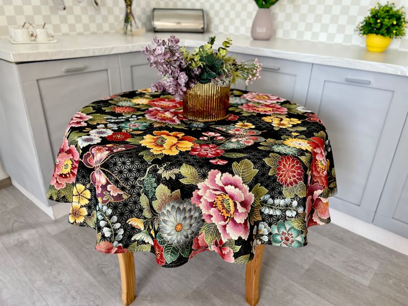 Tapestry tablecloth JAPAN003, Ø140, Round, Everyday, Golden lurex, 75% polyester, 22% cotton, 3% acrylic