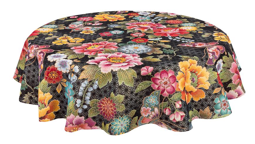 Tapestry tablecloth JAPAN003, Ø140, Round, Everyday, Golden lurex, 75% polyester, 22% cotton, 3% acrylic