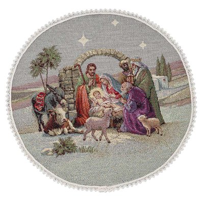 Tapestry placemat with lace ROUND1153M-25D "Вифлеємське диво", Ø25, Round, New Year's, Golden lurex, 70% polyester, 23% cotton, 3% acrylic, 4% metal fibre
