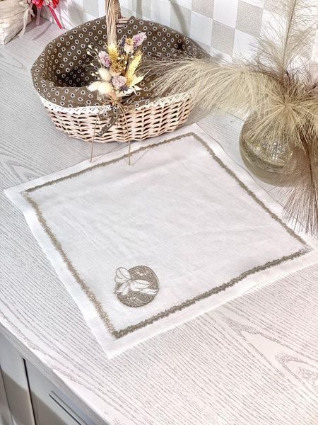 Embroidered placemat SILVER EGGS, Square, Easter, Embroidery, 100% linen