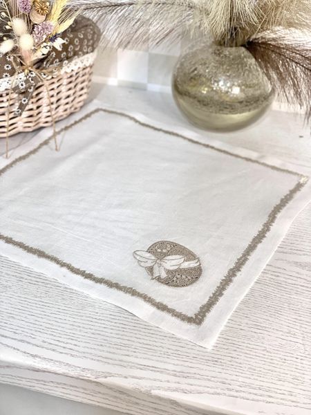 Embroidered placemat SILVER EGGS, Square, Easter, Embroidery, 100% linen