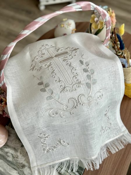 Towel for the Easter basket RKVV016, 38x70, Rectangular, Easter, Embroidery, 100% linen