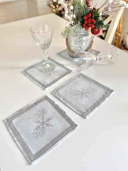Double-sided napkin with Teflon coating FST80-RUNNER008, 17x18, Square, New Year's, With Teflon coating and silver lurex, 94% polyester, 6% lurex, Double-sided