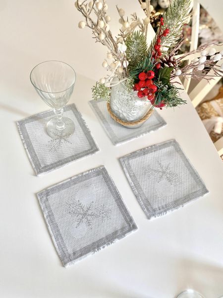 Double-sided napkin with Teflon coating FST80-RUNNER008, 17x18, Square, New Year's, With Teflon coating and silver lurex, 94% polyester, 6% lurex, Double-sided