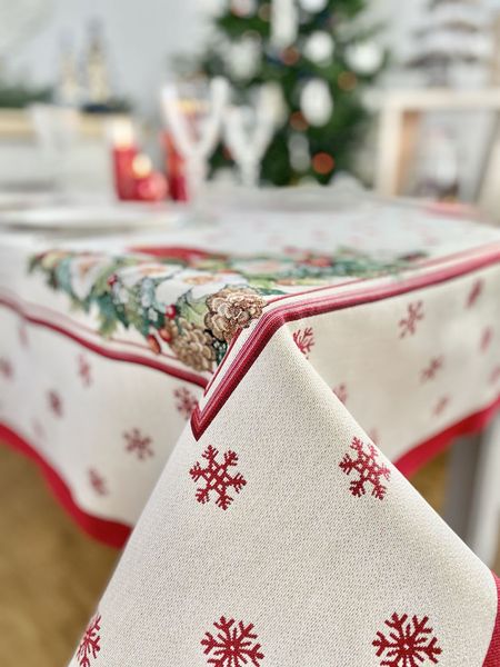 Tapestry tablecloth RUNNER242 "Christmas Candle", 137х240, Rectangular, New Year's, Silver lurex, 75% polyester, 22% cotton, 3% acrylic