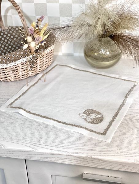 Embroidered placemat SILVER EGGS, Square, Easter, Embroidery, 100% linen