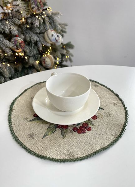 Set of tapestry napkins with lace ROUND1309FMM-SET4-25D Forest Harmony, &Oslash;25, 25, 25, Round, New Year's, Golden lurex, 70% polyester, 23% cotton, 3% acrylic, 4% metal fibre, Tapestry, 4 pcs.