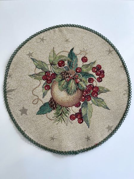 Set of tapestry napkins with lace ROUND1309FMM-SET4-25D Forest Harmony, &Oslash;25, 25, 25, Round, New Year's, Golden lurex, 70% polyester, 23% cotton, 3% acrylic, 4% metal fibre, Tapestry, 4 pcs.