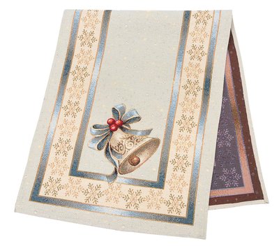 Tapestry table runner RUNNER723 "Christmas in Mountains", 37х100, Rectangular, New Year's, Golden lurex, 70% polyester, 23% cotton, 3% acrylic, 4% metal fibre