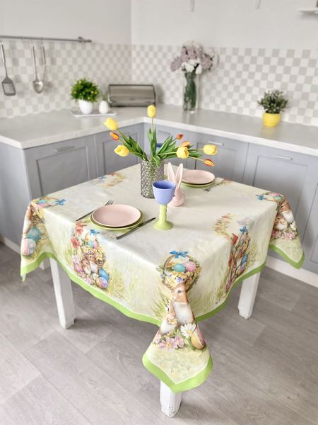 Linen tablecloth with printed pattern SKLP02, 140x140, Square, Easter, 100% linen