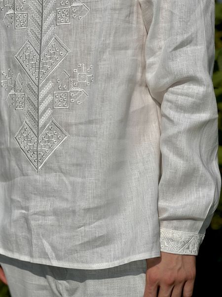 Biała koszula męska z haftem SVCH2, L, 100% linen, Men