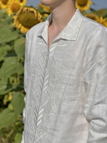 Men's embroidered shirt white SVCH2, L, 100% linen, Men