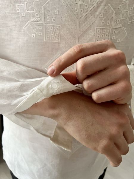 Biała koszula męska z haftem SVCH2, 2XL, 100% linen, Men