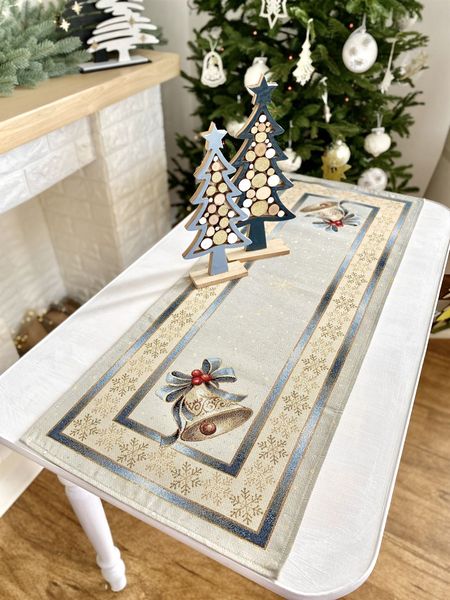 Tapestry table runner RUNNER723 "Christmas in Mountains", 37х100, Rectangular, New Year's, Golden lurex, 70% polyester, 23% cotton, 3% acrylic, 4% metal fibre