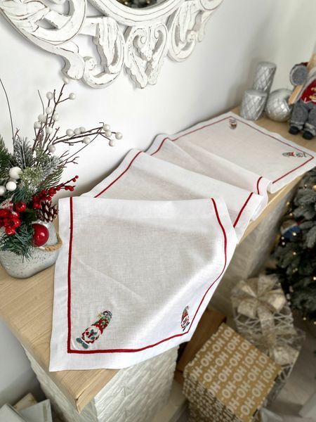 Bieżnik na st&oacute;ł z haftem GNOME, 40x140, Prostokątny, Nowy Rok, Haft, 100% len