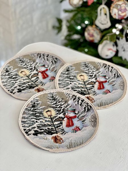 Tapestry placemat with lace ROUND1267M-20D Loud Carol, &Oslash;20, 20, 20, Round, New Year's, Without lurex, 75% polyester, 22% cotton, 3% acrylic, Tapestry