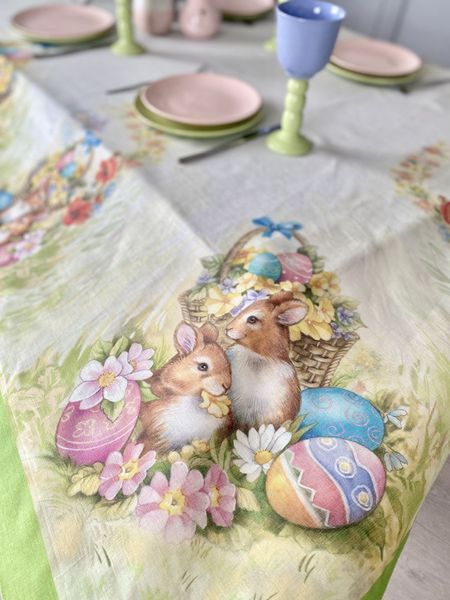 Linen tablecloth with printed pattern SKLP02, 140x220, Rectangular, Easter, 100% linen