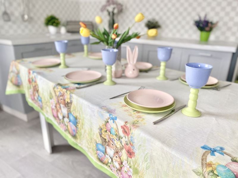 Linen tablecloth with printed pattern SKLP02, 140x140, Square, Easter, 100% linen