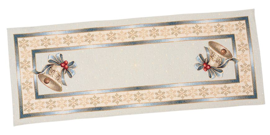 Tapestry table runner RUNNER723 "Christmas in Mountains", 37х100, Rectangular, New Year's, Golden lurex, 70% polyester, 23% cotton, 3% acrylic, 4% metal fibre